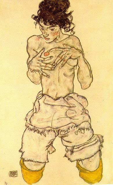 Egon Schiele Woman touching her breast